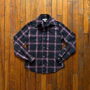 Vintage 70s 80s‎ Levis Western Rodeo Plaid Shirt Women 6 Black Blue Red Button